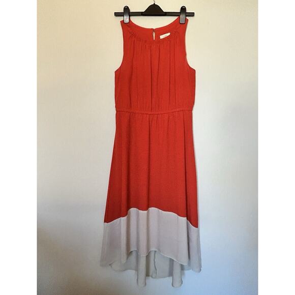 LOFT Hi Low Color Block Sleeveless Maxi Dress Womens 8 Orange Tan Sleeveless - Picture 1 of 7